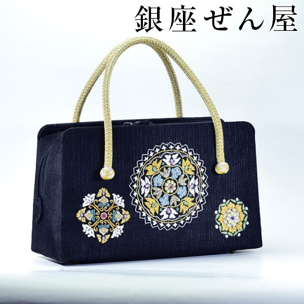 ビーズ本手刺繍ボストン型バッグ 華文<br>【 礼装用バッグ 訪問着用バッグ 和装バッグ 】みそのバッグ 利休バッグ 女性 レディース 草履 フォーマル セミフォーマル バッグセット 礼装 留袖 黒留 振袖 成人式 訪問着 着物 バッグ プレゼント 結婚式 【銀座 ぜん屋】